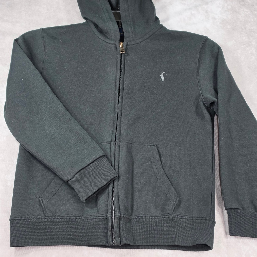 Polo Ralph Lauren Zip Hoodie Kids Size 7 Black Excellent Pony Logo Fleece